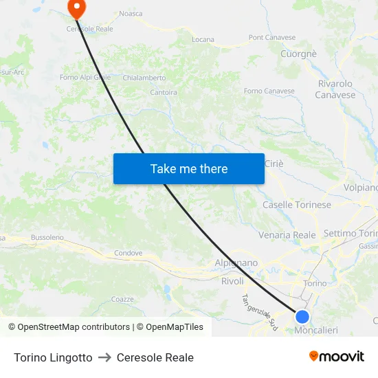 Turin Lingotto to Ceresole Reale map