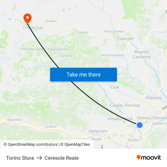 Turin Stura to Ceresole Reale map