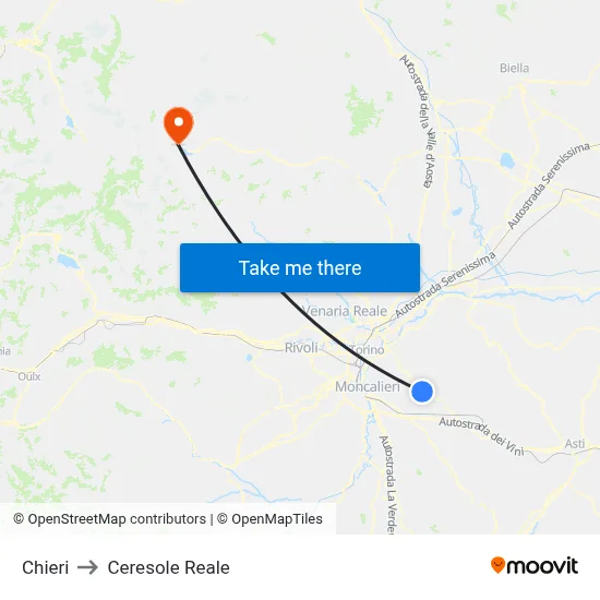 Chieri to Ceresole Reale map