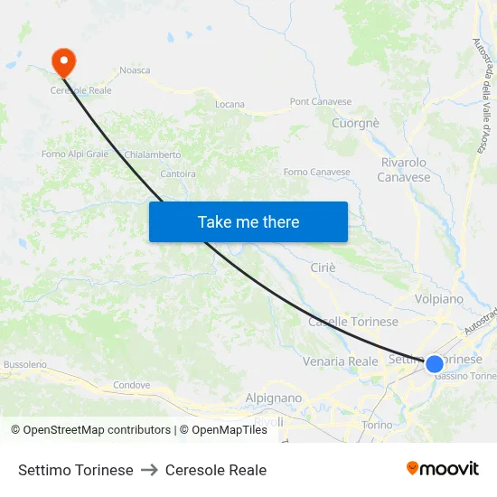 Settimo Torinese to Ceresole Reale map