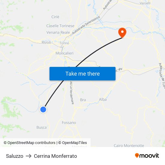 Saluzzo to Cerrina Monferrato map