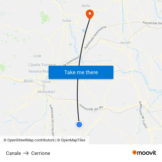 Canale to Cerrione map
