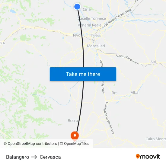 Balangero to Cervasca map