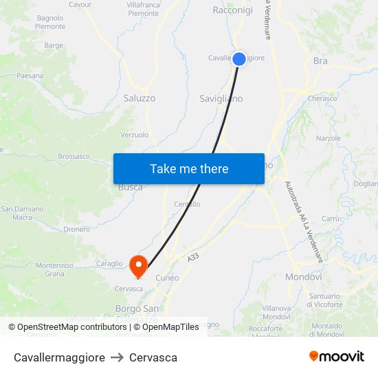 Cavallermaggiore to Cervasca map