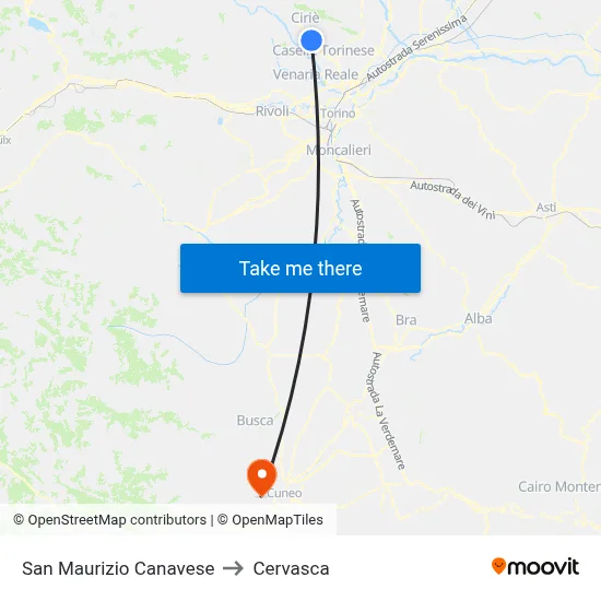 San Maurizio Canavese to Cervasca map