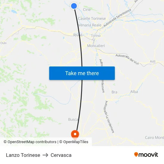 Lanzo Torinese to Cervasca map