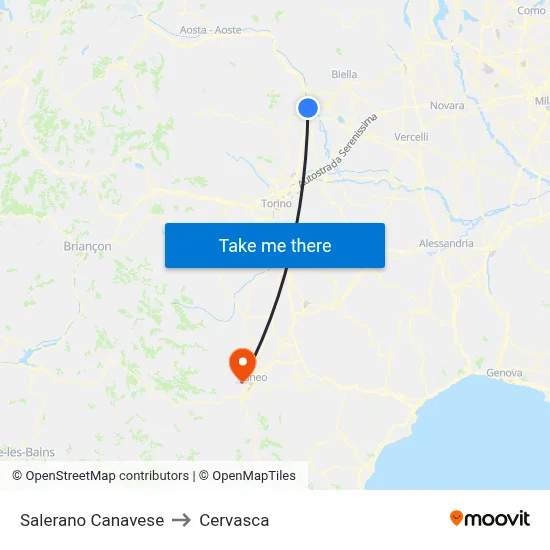 Salerano Canavese to Cervasca map