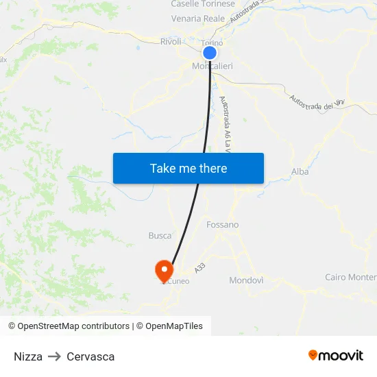 Nice to Cervasca map