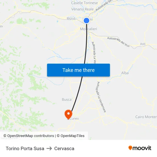 Turin Porta Susa to Cervasca map