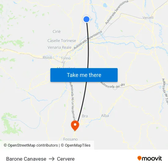 Barone Canavese to Cervere map