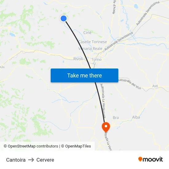 Cantoira to Cervere map