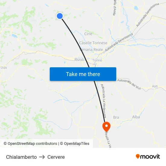 Chialamberto to Cervere map