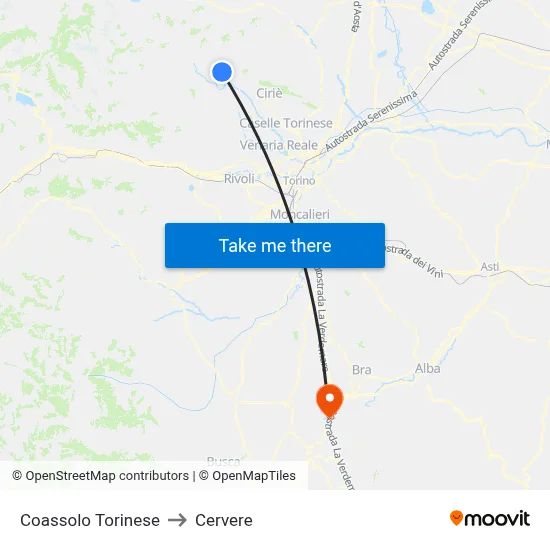 Coassolo Torinese to Cervere map