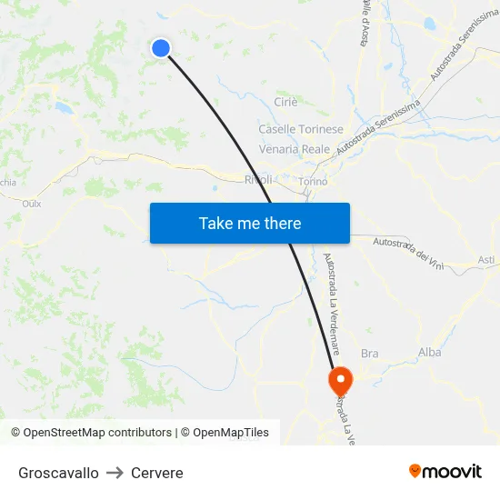 Groscavallo to Cervere map