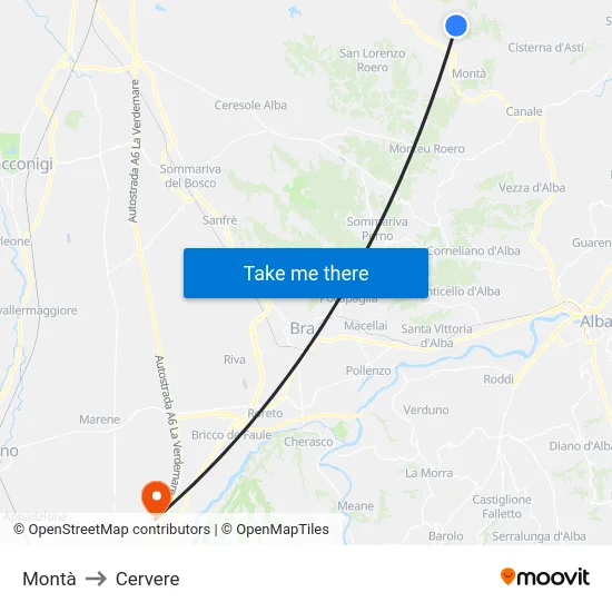 Montà to Cervere map