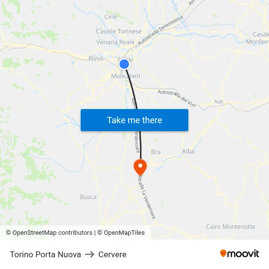 Turin Porta Nuova to Cervere map