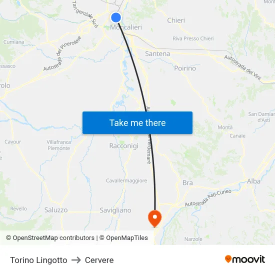 Turin Lingotto to Cervere map