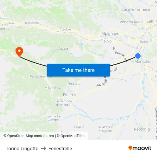 Turin Lingotto to Fenestrelle map