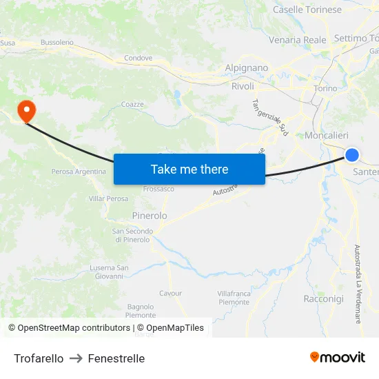 Trofarello to Fenestrelle map