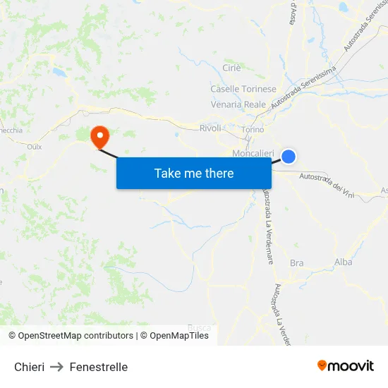 Chieri to Fenestrelle map