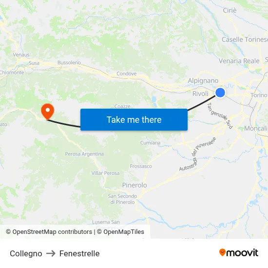 Collegno to Fenestrelle map
