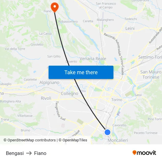 Bengasi to Fiano map