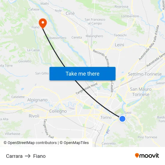 Carrara to Fiano map