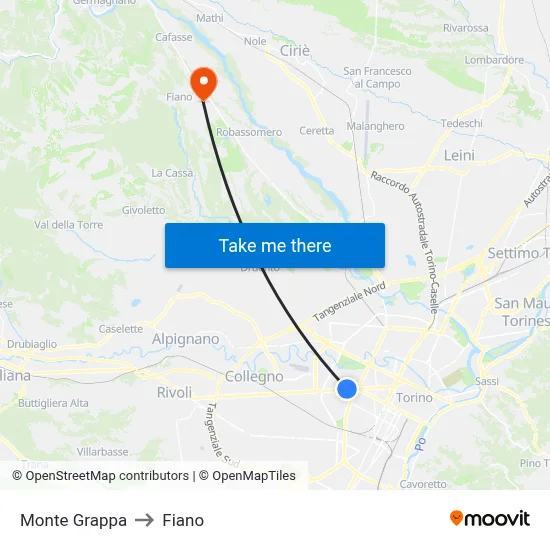 Mount Grappa to Fiano map