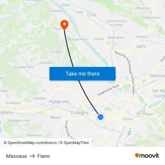 Massaua to Fiano map