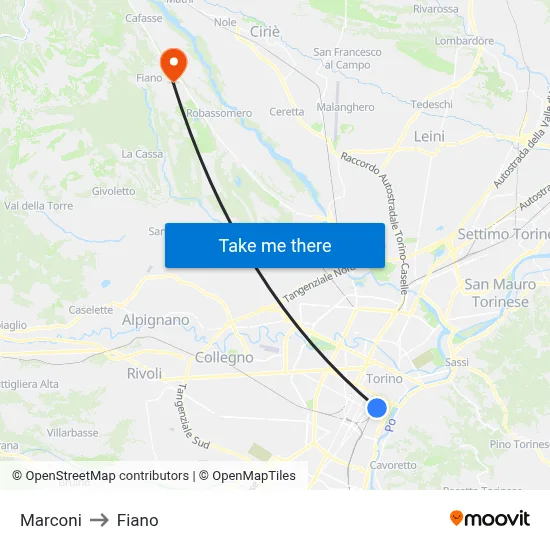 Marconi to Fiano map