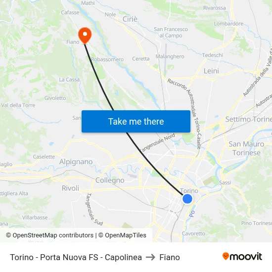 Turin - Porta Nuova Railway Station - Terminal to Fiano map