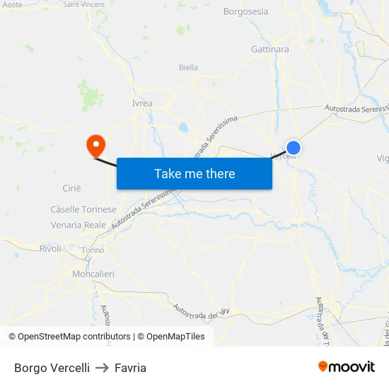 Borgo Vercelli to Favria map