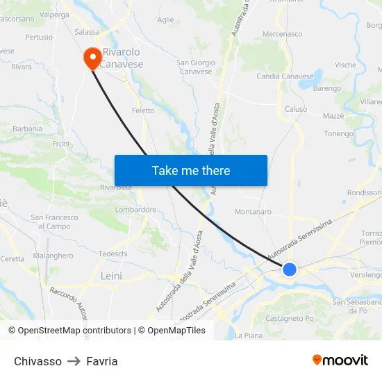 Chivasso to Favria map