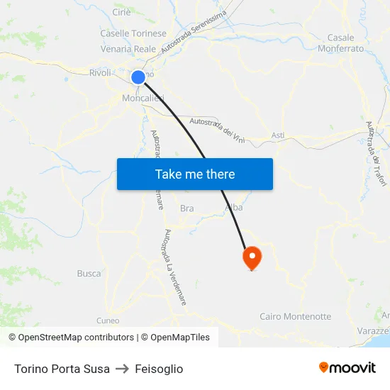 Turin Porta Susa to Feisoglio map