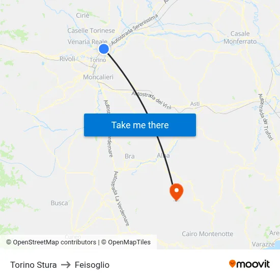 Turin Stura to Feisoglio map