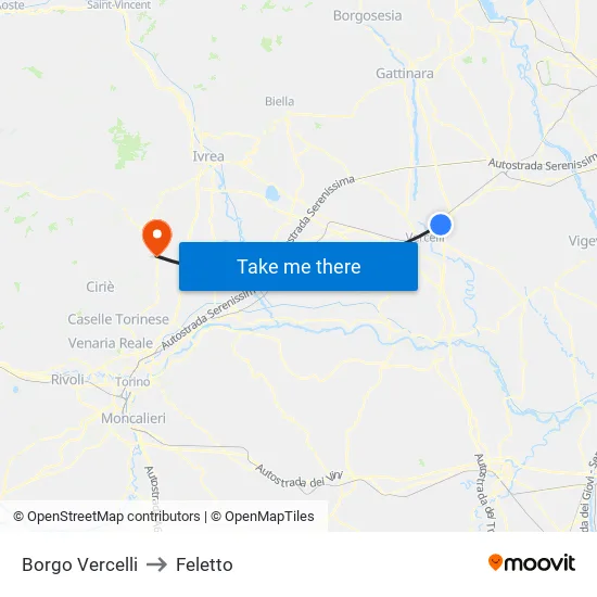 Borgo Vercelli to Feletto map
