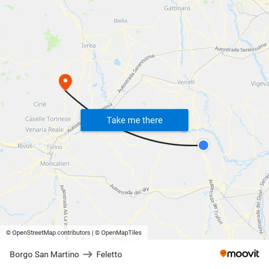 Borgo San Martino to Feletto map