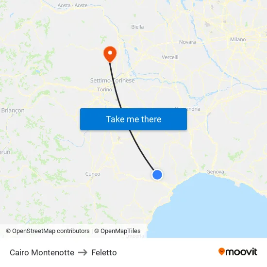 Cairo Montenotte to Feletto map