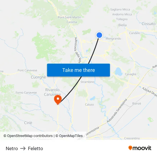Netro to Feletto map
