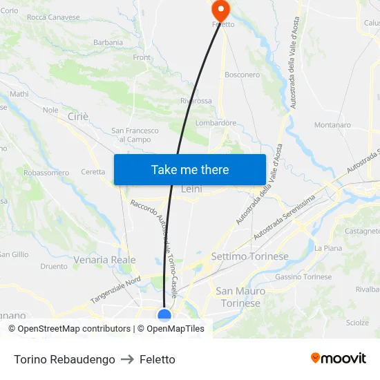 Turin Rebaudengo to Feletto map