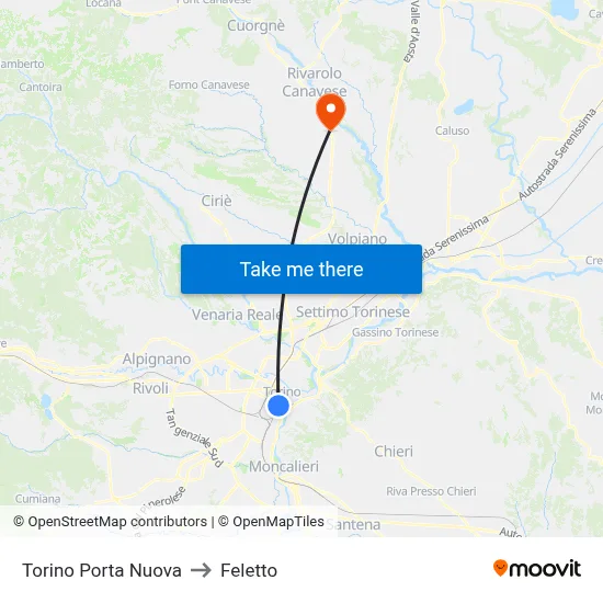 Turin Porta Nuova to Feletto map