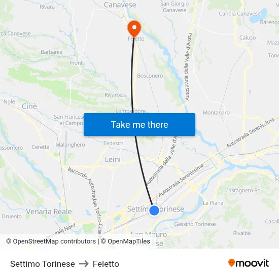 Settimo Torinese to Feletto map