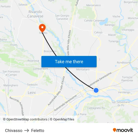 Chivasso to Feletto map