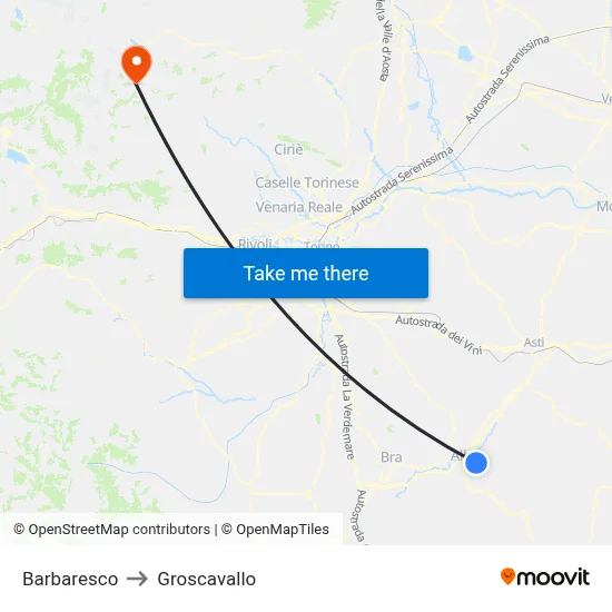 Barbaresco to Groscavallo map