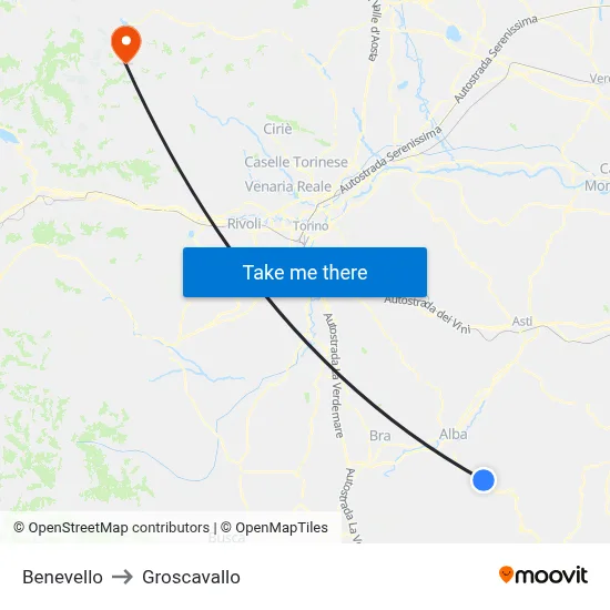 Benevello to Groscavallo map