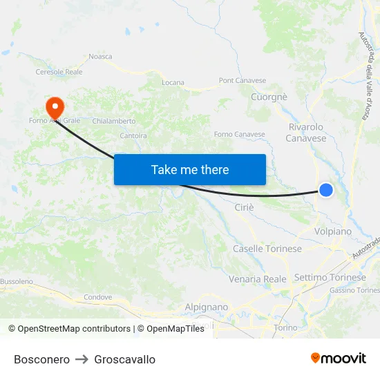 Bosconero to Groscavallo map