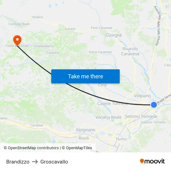 Brandizzo to Groscavallo map