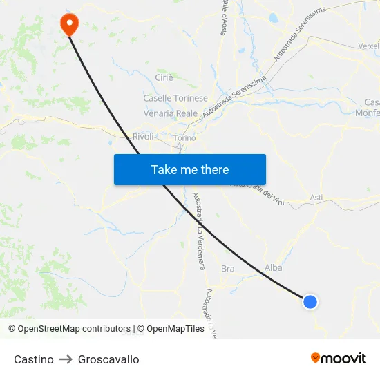 Castino to Groscavallo map
