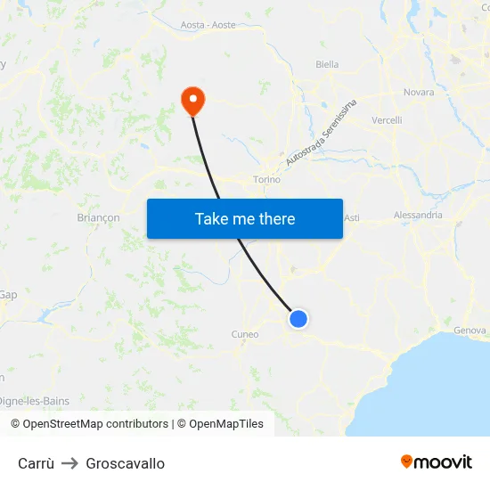 Carrù to Groscavallo map