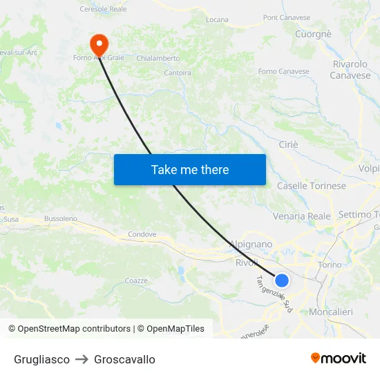 Grugliasco to Groscavallo map